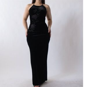 All‎ That Jazz 90s Velvet Floral Maxi Dress Y2k Vintage High Neck Cut Out Back